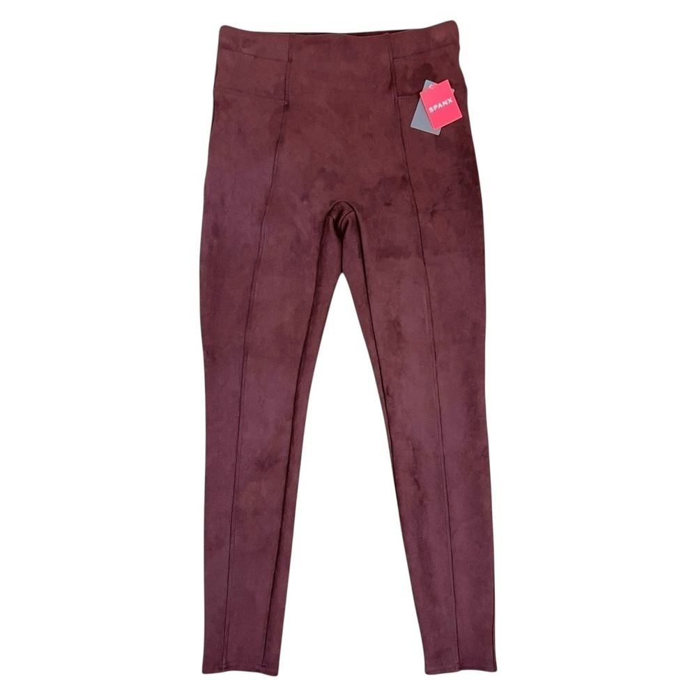 Spanx Stretch Faux Suede Leggings Dark Terracotta Burgundy Size Med New With Tag - Picture 2 of 6